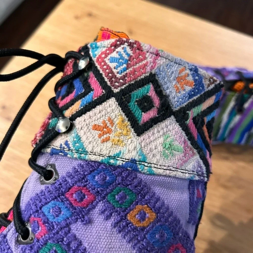 Handmade Guatemalan Huipil Boots Mens 11.5 45 Multi Color Woven Textile Lace Up